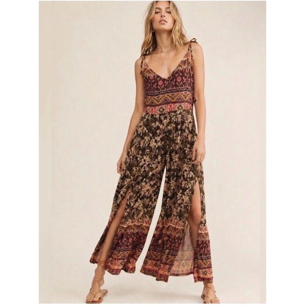 Free People Wide Leg Jumpsuit Brown Multicolor